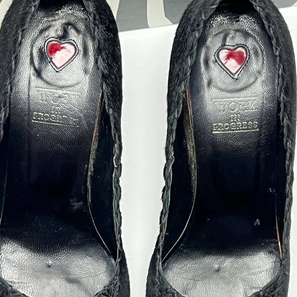 💖Italian Black Genuine Fur Leather Heels by Work In Progress Size 7 - Picture 4 of 10